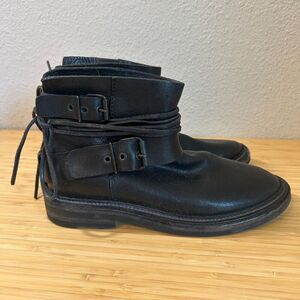 Elisanero Leather Combat Boots Womens 35.5 US 5.5 Black Buckle Lace Up Italy